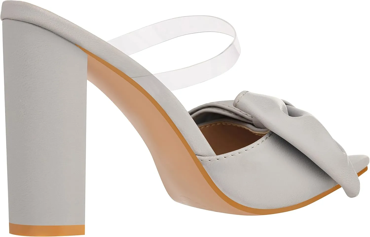 ILLUDE Women’s Chunky Block Heel with Bow Clear Pointed Toe Heeled Sandal Slip On Mule - Rosa