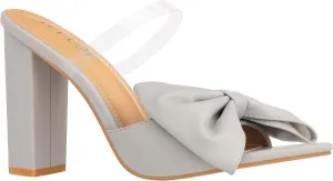 ILLUDE Women’s Chunky Block Heel with Bow Clear Pointed Toe Heeled Sandal Slip On Mule - Rosa