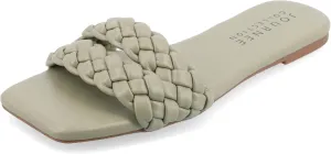 Journee Braided Open Square Toe Banded Flat Slip On Padded Sawyerr Casual Fashion Woven Slide Sandals