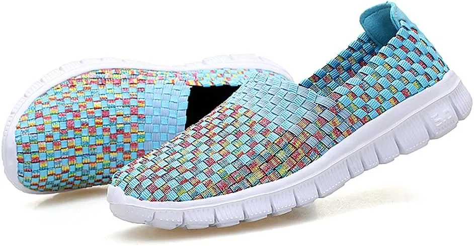 JOYVIP Womens Multicolor Woven Elastic Shoes Handmade Slip On Sneakers Flat Sandals