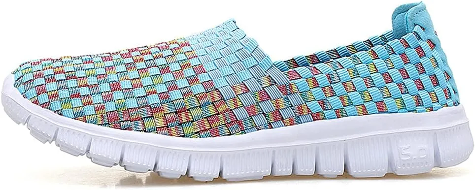 JOYVIP Womens Multicolor Woven Elastic Shoes Handmade Slip On Sneakers Flat Sandals