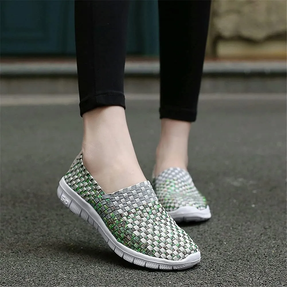 JOYVIP Womens Multicolor Woven Elastic Shoes Handmade Slip On Sneakers Flat Sandals