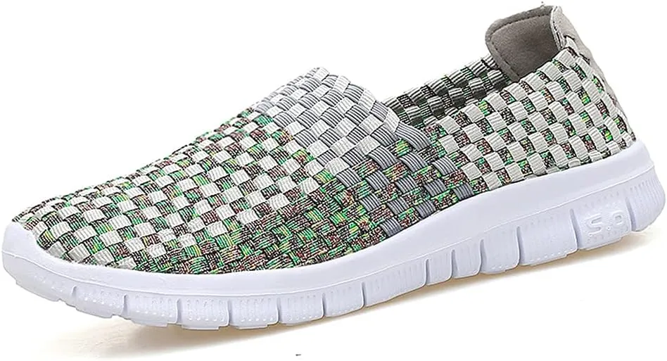 JOYVIP Womens Multicolor Woven Elastic Shoes Handmade Slip On Sneakers Flat Sandals