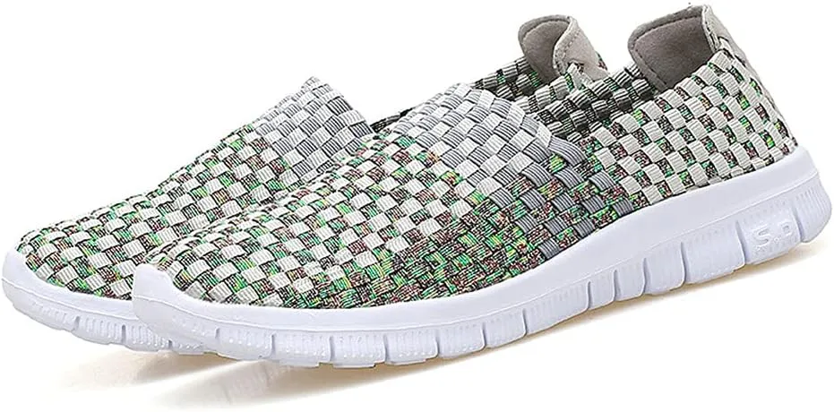 JOYVIP Womens Multicolor Woven Elastic Shoes Handmade Slip On Sneakers Flat Sandals
