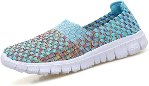 JOYVIP Womens Multicolor Woven Elastic Shoes Handmade Slip On Sneakers Flat Sandals