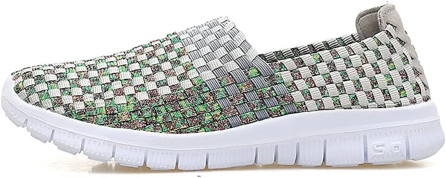 JOYVIP Womens Multicolor Woven Elastic Shoes Handmade Slip On Sneakers Flat Sandals