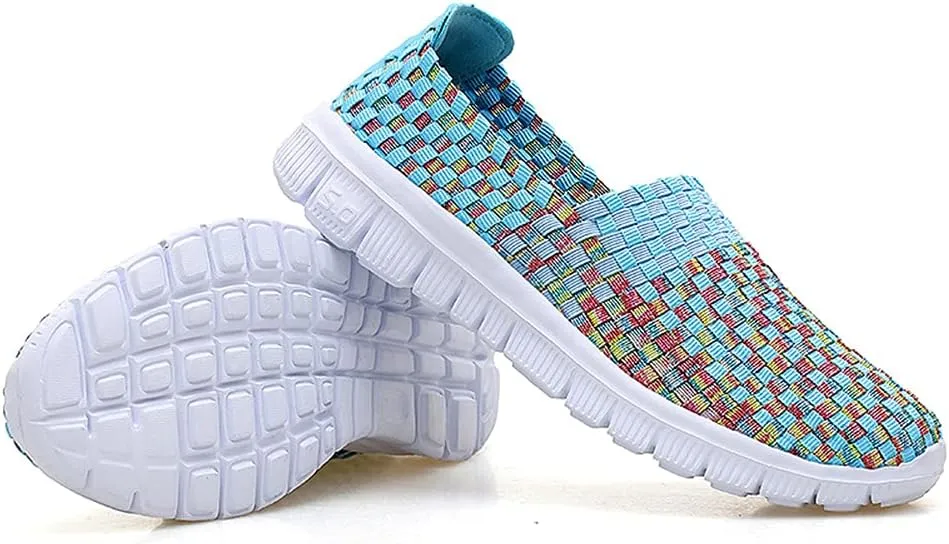 JOYVIP Womens Multicolor Woven Elastic Shoes Handmade Slip On Sneakers Flat Sandals