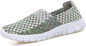 JOYVIP Womens Multicolor Woven Elastic Shoes Handmade Slip On Sneakers Flat Sandals
