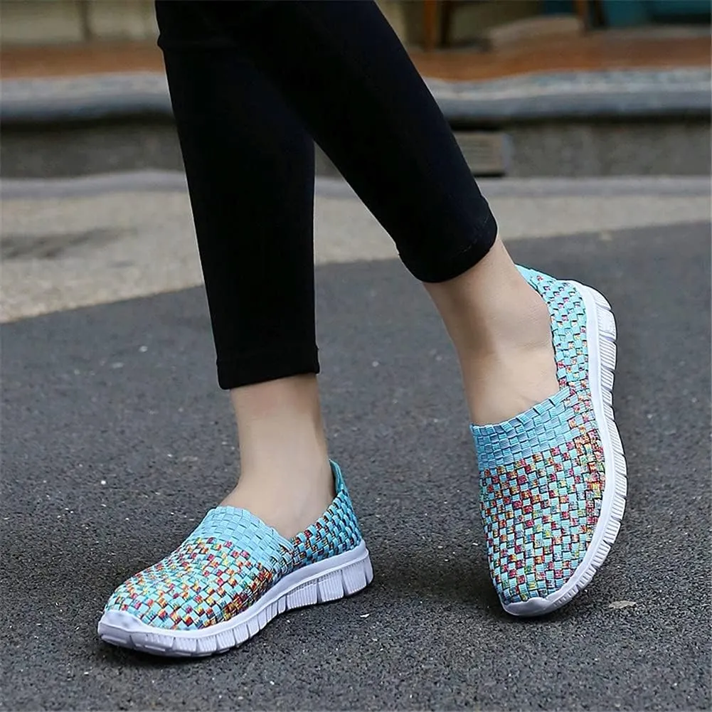 JOYVIP Womens Multicolor Woven Elastic Shoes Handmade Slip On Sneakers Flat Sandals