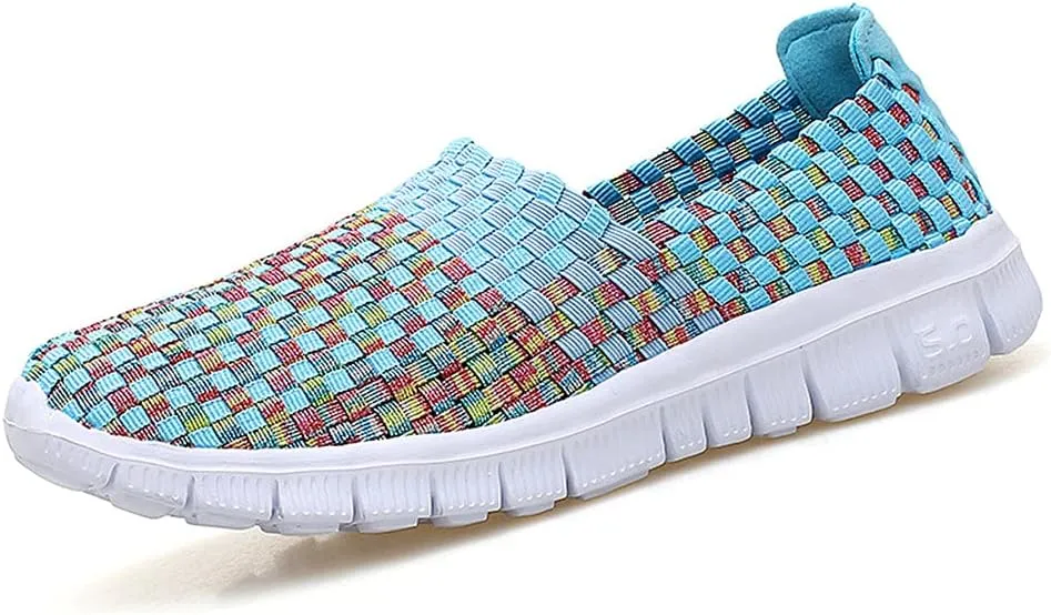 JOYVIP Womens Multicolor Woven Elastic Shoes Handmade Slip On Sneakers Flat Sandals