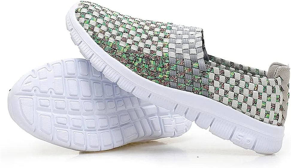 JOYVIP Womens Multicolor Woven Elastic Shoes Handmade Slip On Sneakers Flat Sandals