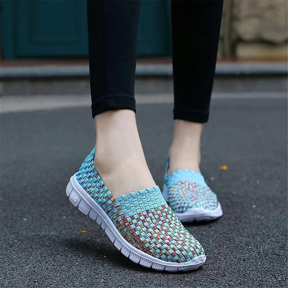 JOYVIP Womens Multicolor Woven Elastic Shoes Handmade Slip On Sneakers Flat Sandals