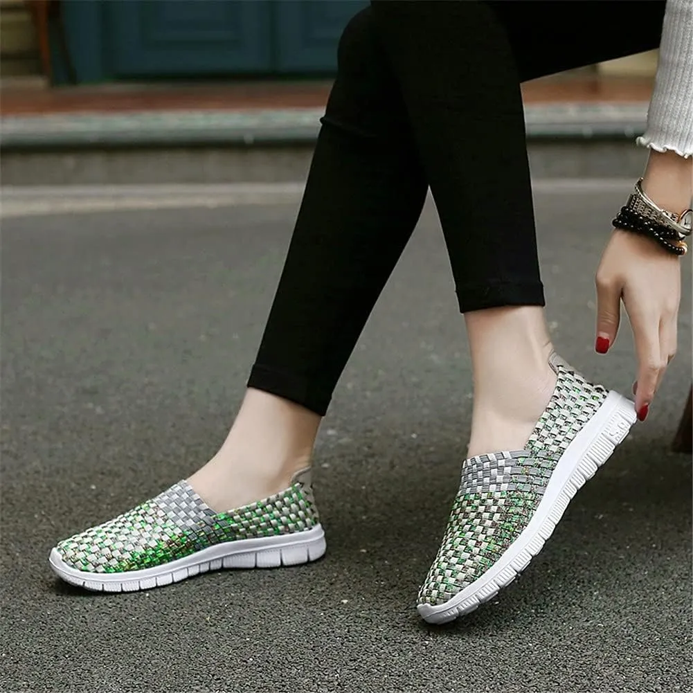 JOYVIP Womens Multicolor Woven Elastic Shoes Handmade Slip On Sneakers Flat Sandals