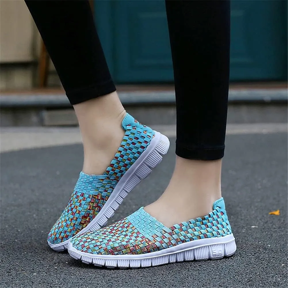 JOYVIP Womens Multicolor Woven Elastic Shoes Handmade Slip On Sneakers Flat Sandals