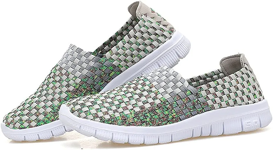 JOYVIP Womens Multicolor Woven Elastic Shoes Handmade Slip On Sneakers Flat Sandals