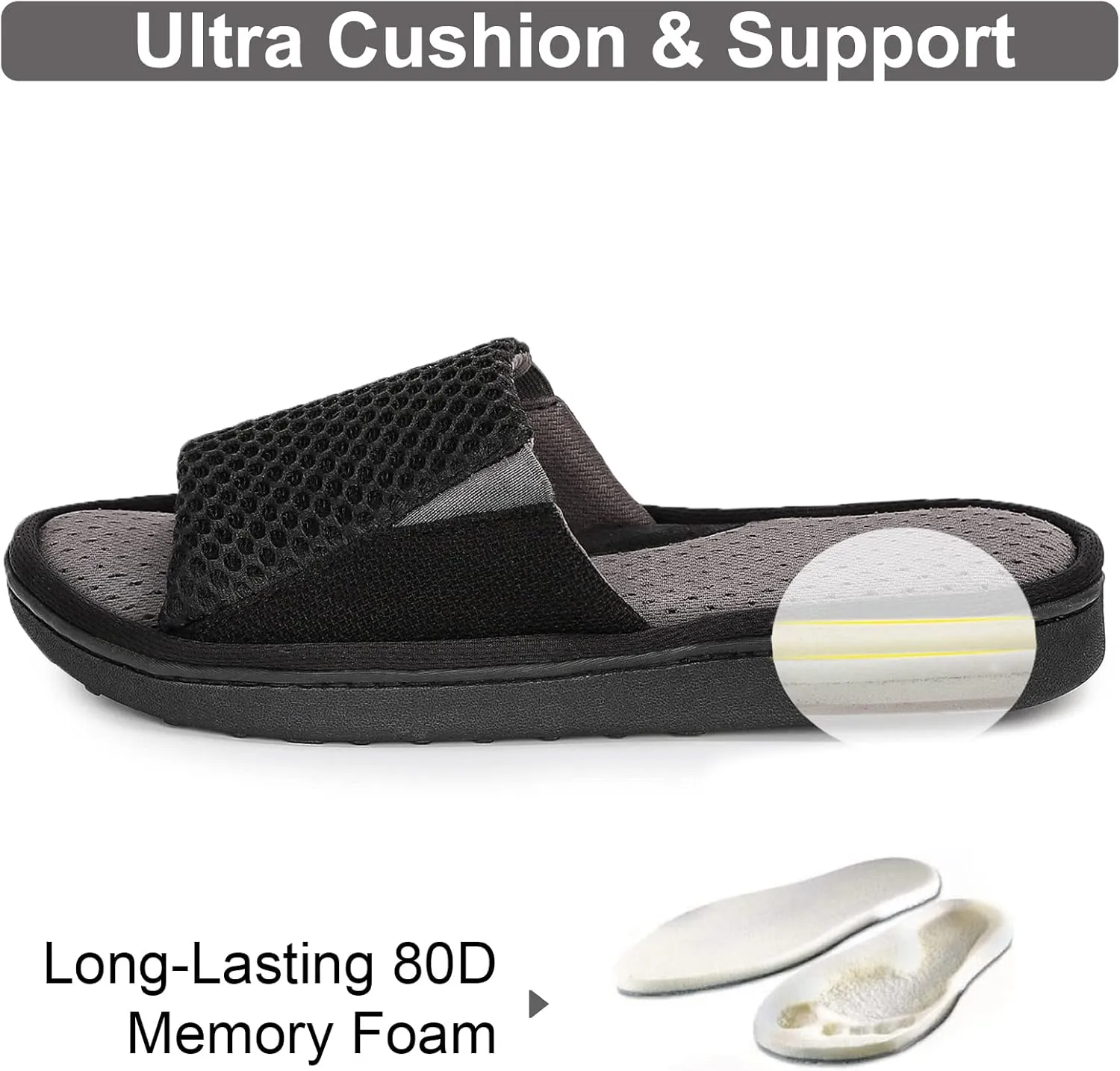 LongBay Men's Comfy Memory Foam Slide Slippers Breathable Mesh Cloth House Shoes