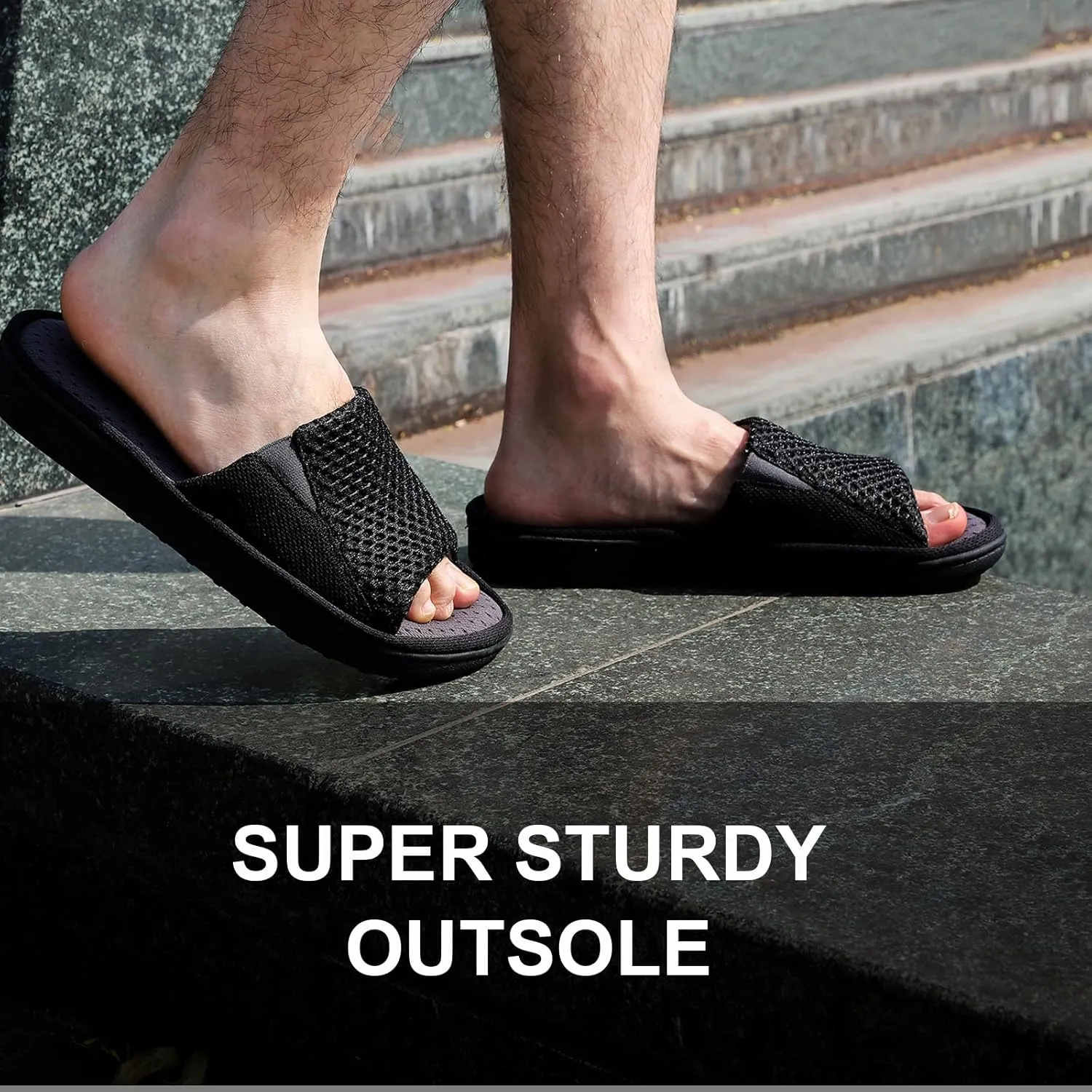 LongBay Men's Comfy Memory Foam Slide Slippers Breathable Mesh Cloth House Shoes