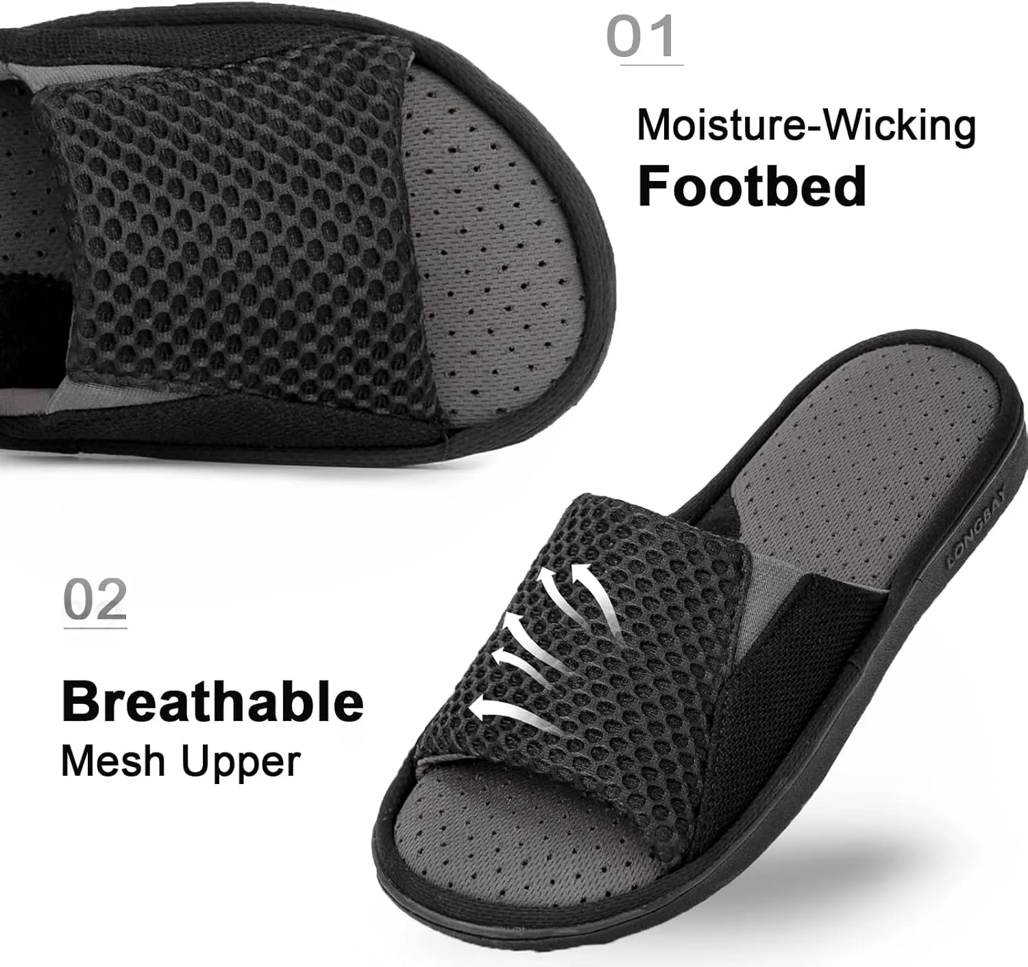 LongBay Men's Comfy Memory Foam Slide Slippers Breathable Mesh Cloth House Shoes
