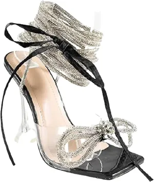 Mata Shoes Women's lace up rhinestone high heel sandals