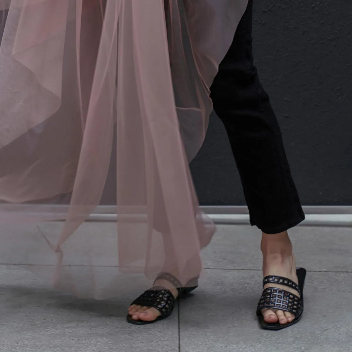 Mule/Squared Open Toe Dress Slides Sandals, Confortable Low Block Heel Jellies/Jelly Shoes for Women