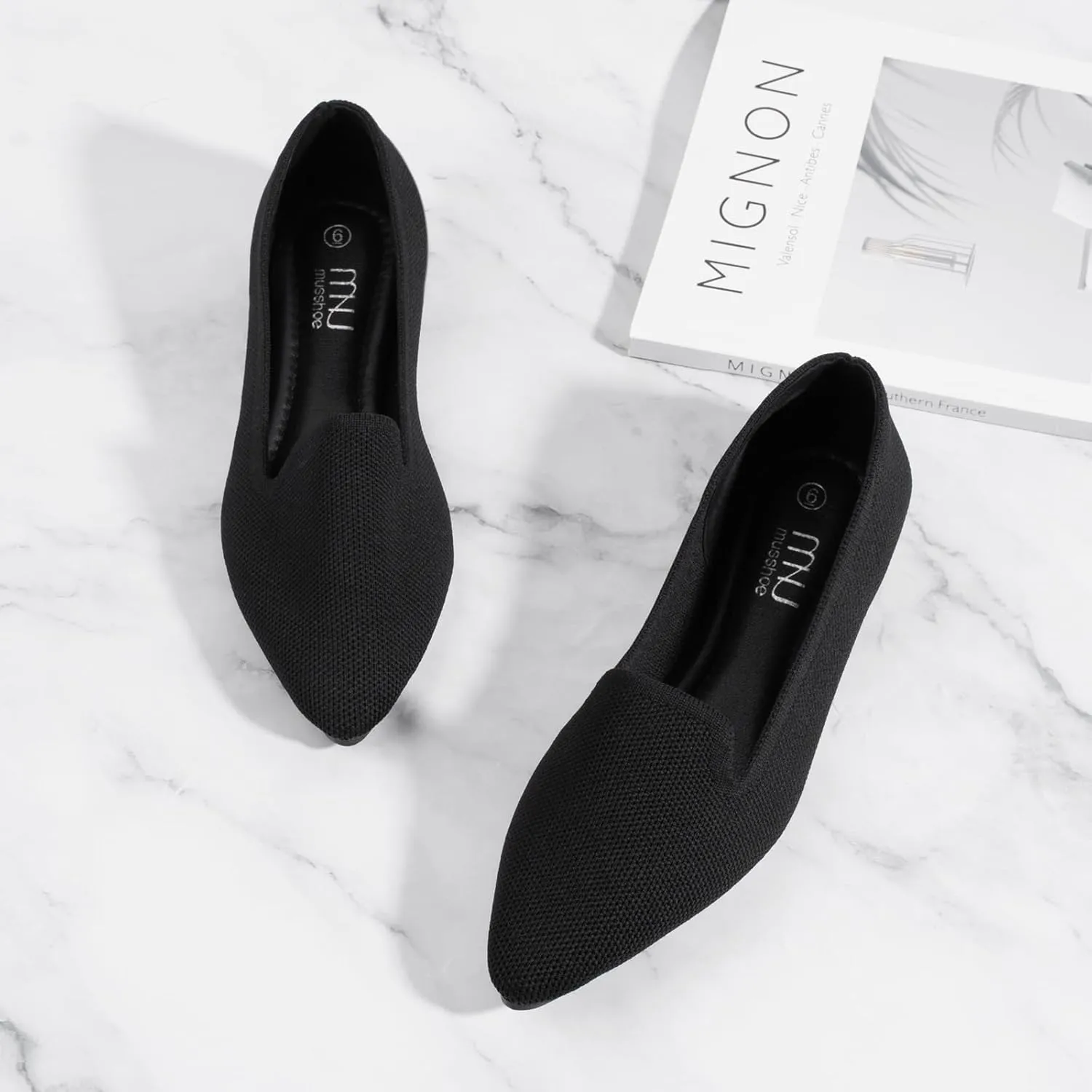 MUSSHOE Flats Shoes for Women Slip on Ballet Flats Dress Shoes Knit Flats Pointed Toe Flat Shoes for Women Comfortable Dressy Women Shoes