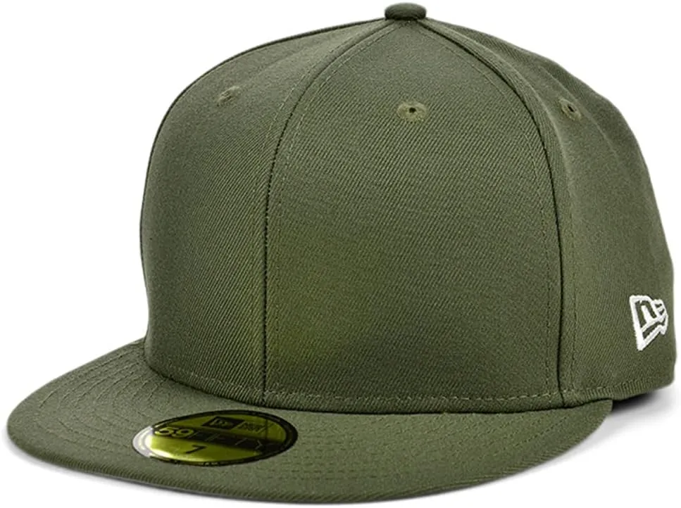 New Era Blank Custom 59FIFTY Fitted Flat Bill Cap, Olive 7 1/8