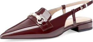 Oh Mispares Slingback Flats for Women Closed Pointed Toe Low Heel Flat Sandals with Pearl Slip On Gold Flats Shoes for Women Wedding Office Causal