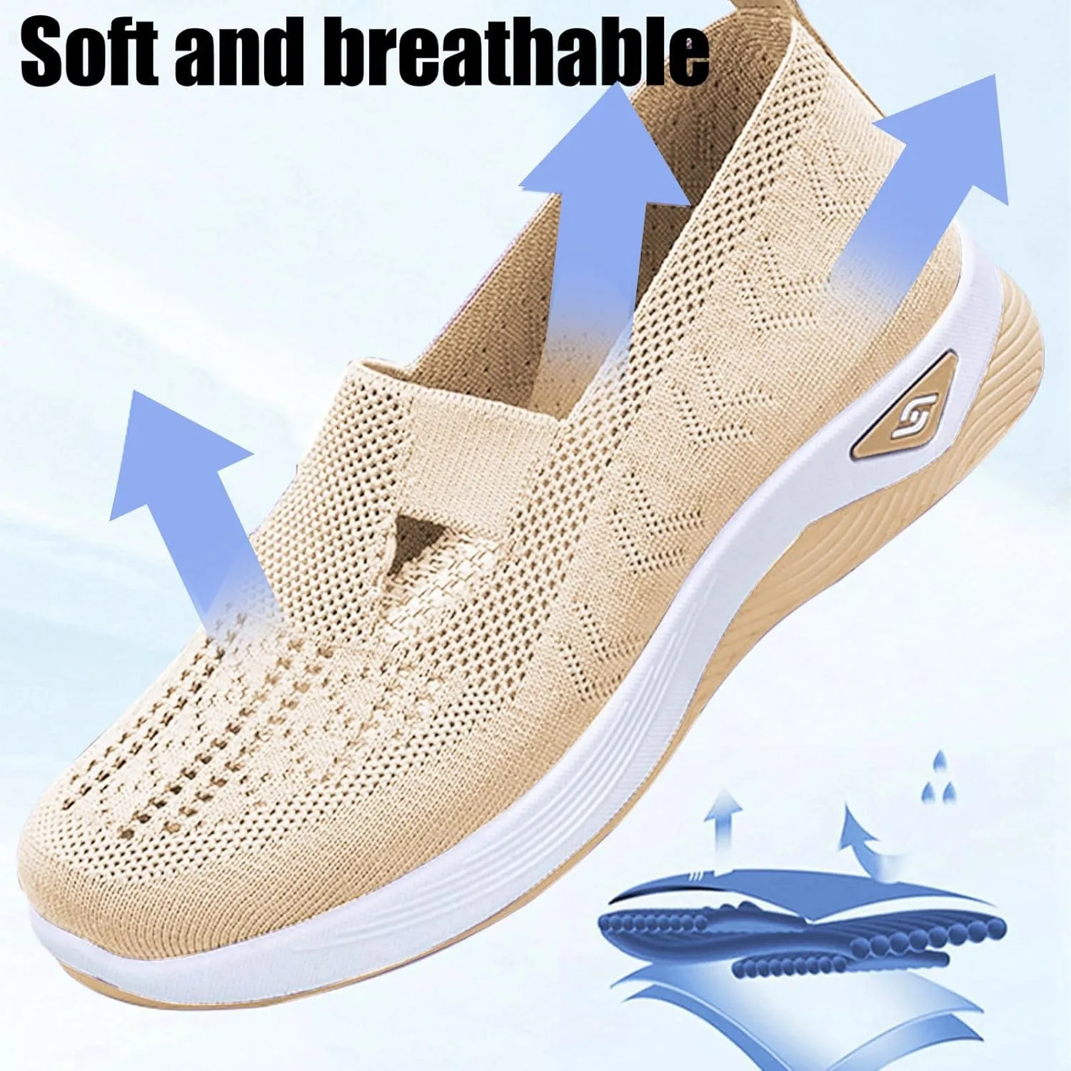 Orthopedic Shoes for Women Breathable Soft Walking Shoe Shoes Arch Support Slip On Sneakers Comfort Work Sneakers Woven Mesh Up Casual Running Going Out Flat Sneaker