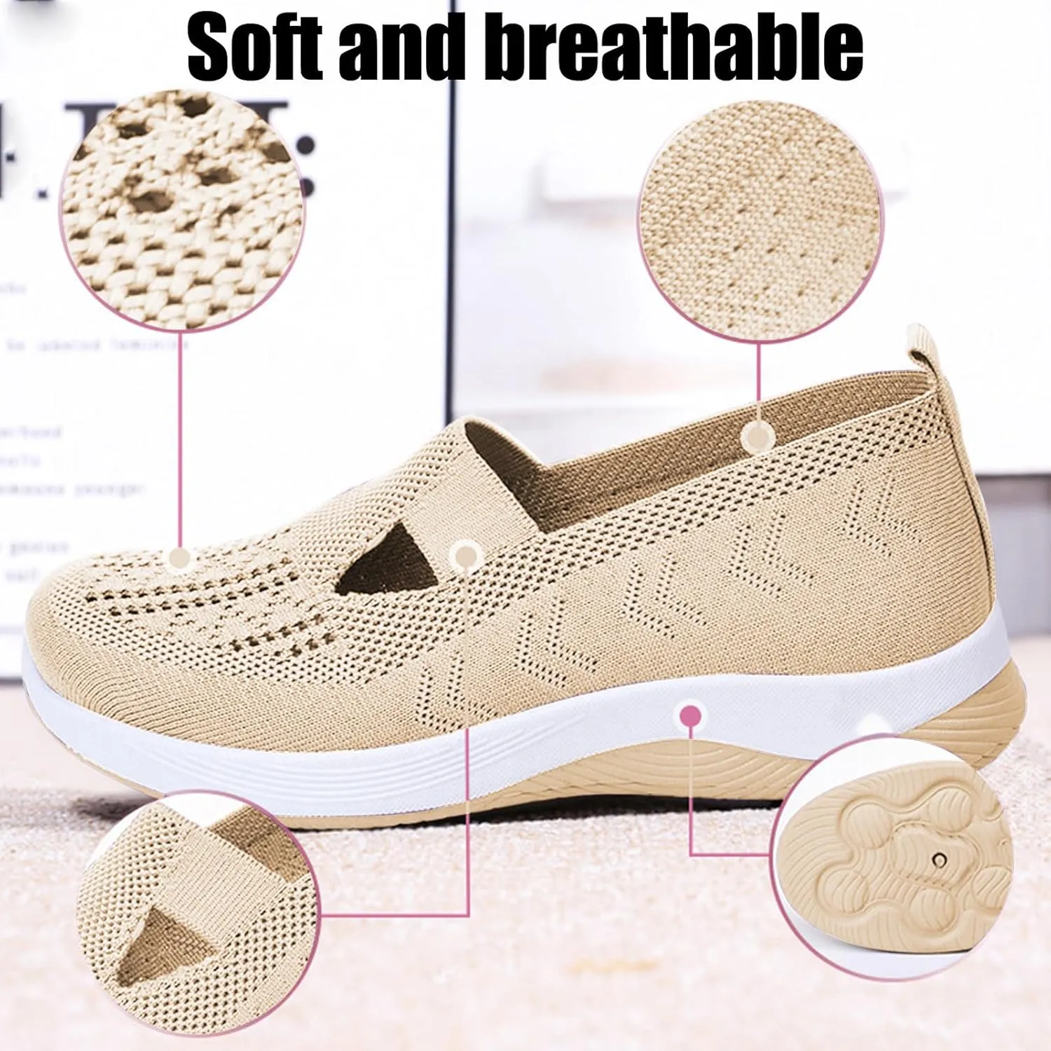 Orthopedic Shoes for Women Breathable Soft Walking Shoe Shoes Arch Support Slip On Sneakers Comfort Work Sneakers Woven Mesh Up Casual Running Going Out Flat Sneaker