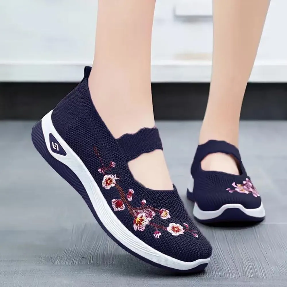 Orthopedic Shoes for Women,Women's Embroidered Flower Shoeses,Women's Woven Orthopedic Breathable Soft Shoes Arch Support,Nurse Shoeses Casual Walking Sneakers