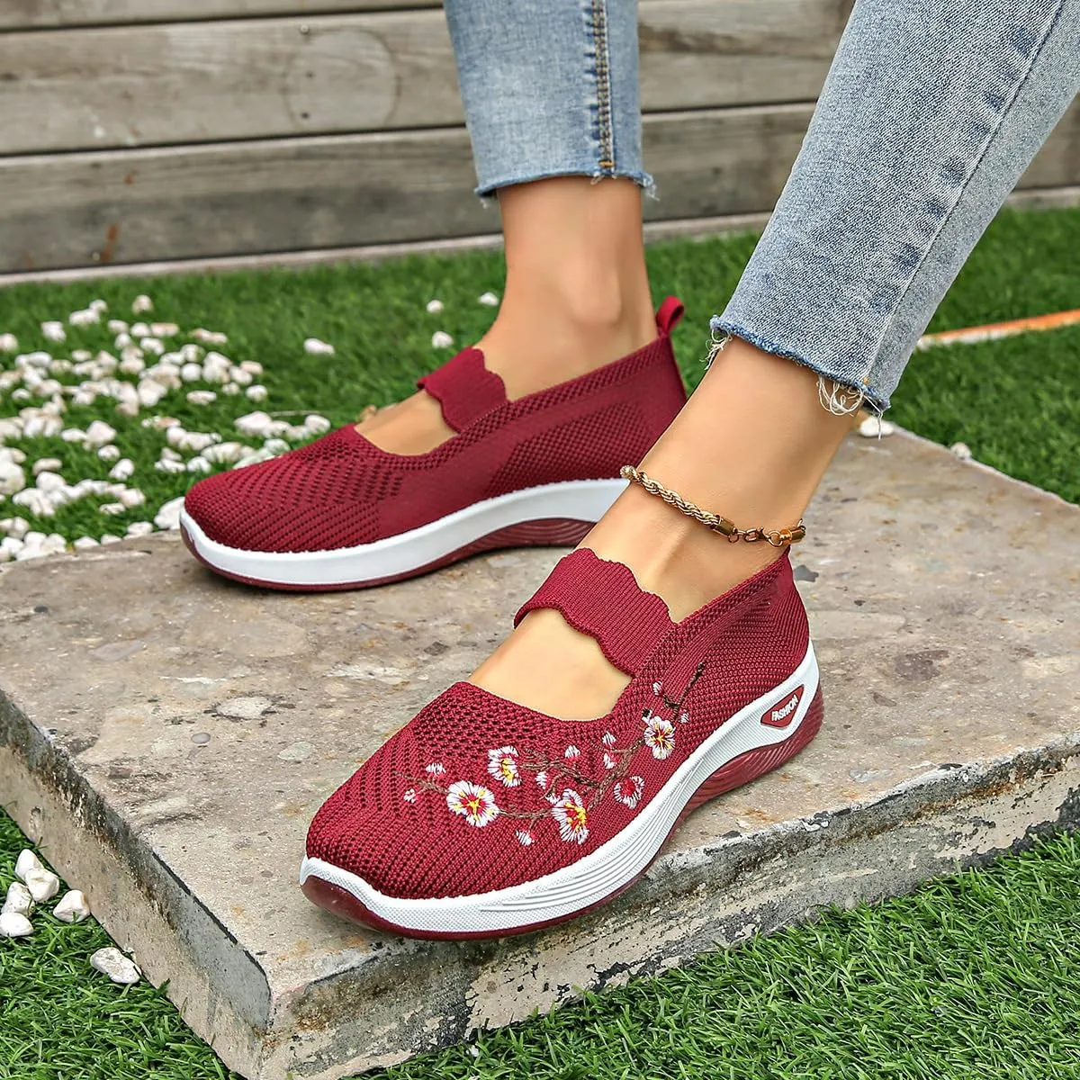 Orthopedic Shoes for Women,Women's Embroidered Flower Shoeses,Women's Woven Orthopedic Breathable Soft Shoes Arch Support,Nurse Shoeses Casual Walking Sneakers