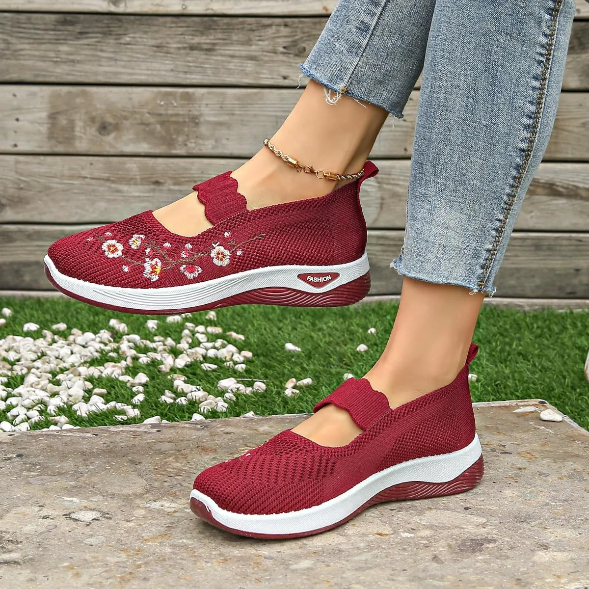 Orthopedic Shoes for Women,Women's Embroidered Flower Shoeses,Women's Woven Orthopedic Breathable Soft Shoes Arch Support,Nurse Shoeses Casual Walking Sneakers