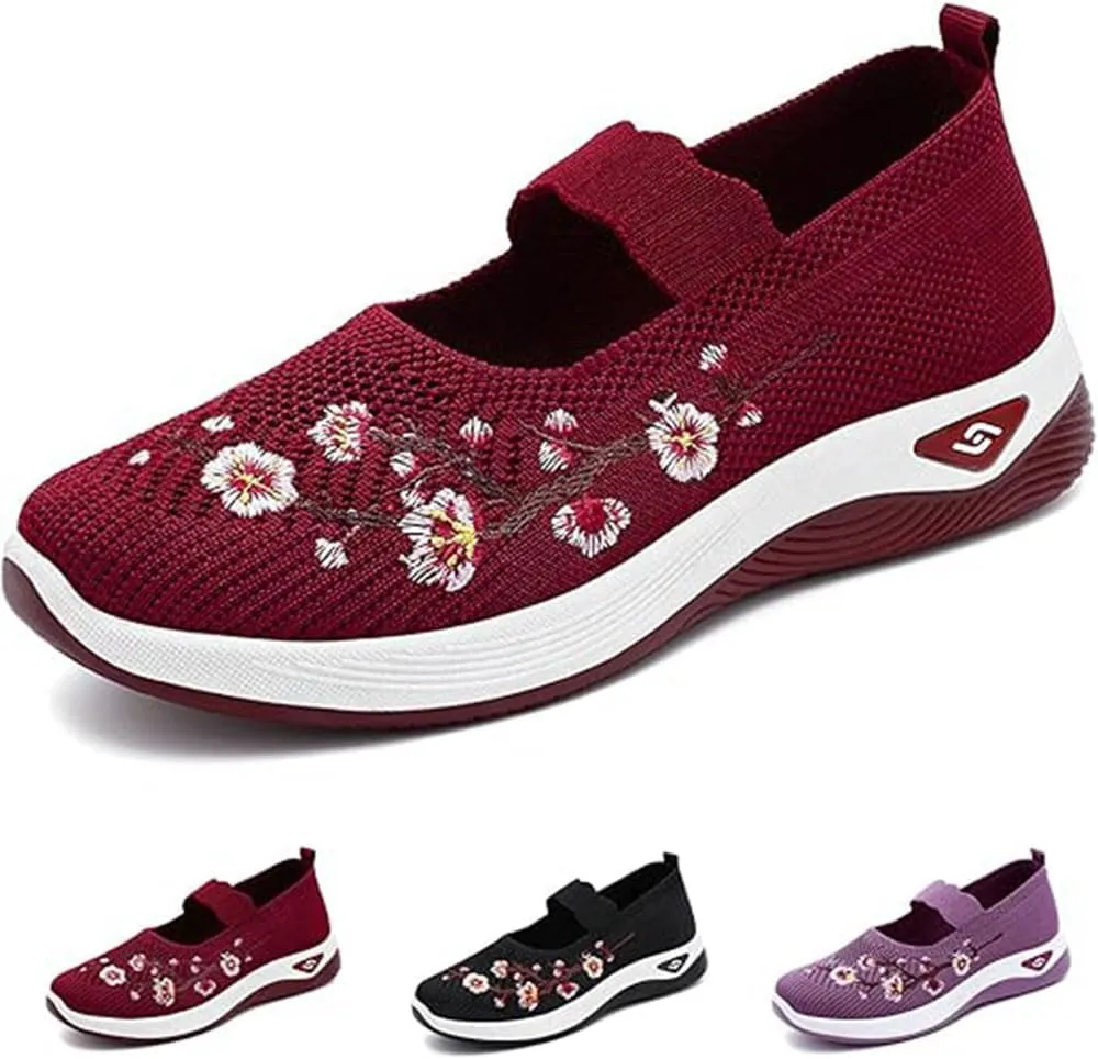 Orthopedic Shoes for Women,Women's Embroidered Flower Shoeses,Women's Woven Orthopedic Breathable Soft Shoes Arch Support,Nurse Shoeses Casual Walking Sneakers