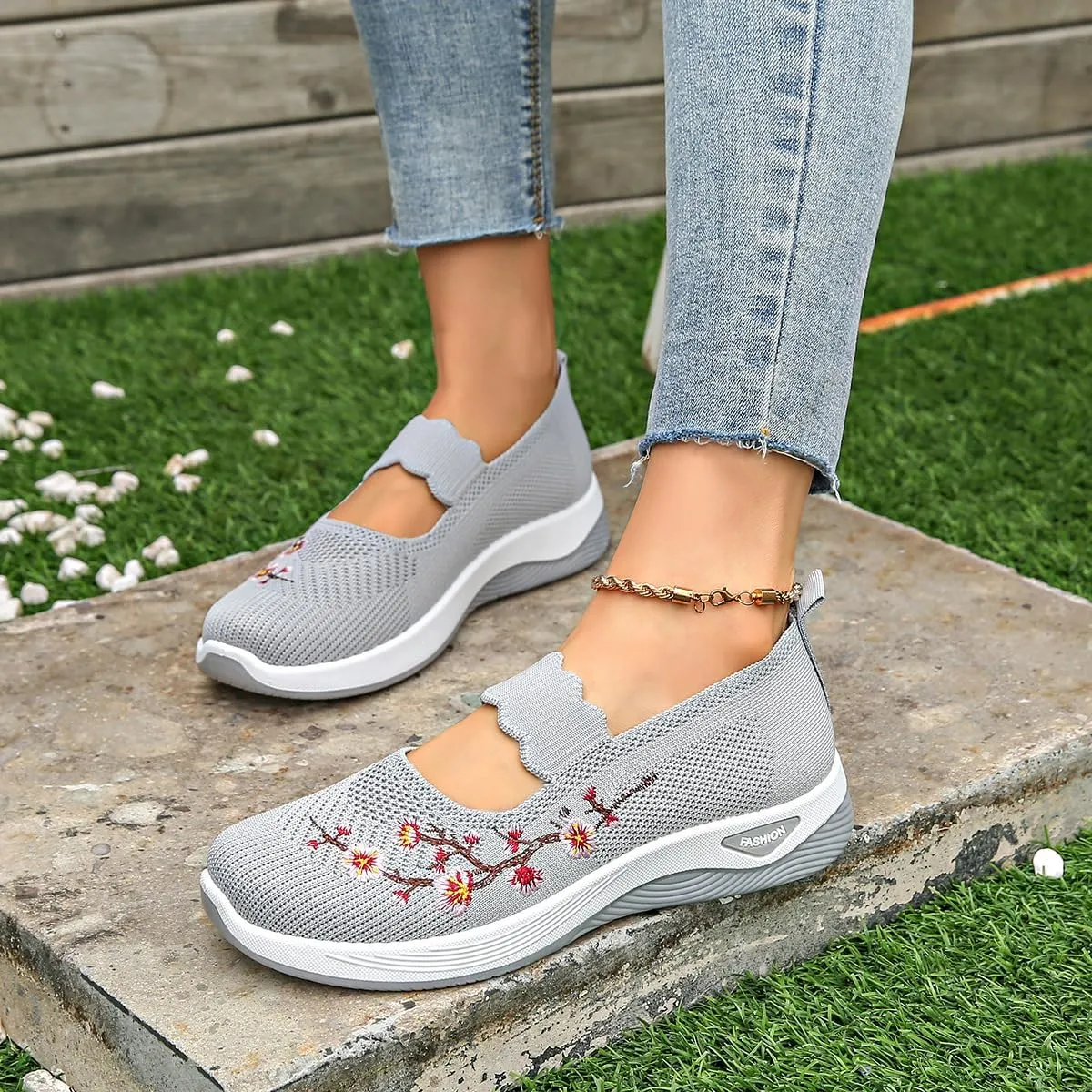 Orthopedic Shoes for Women,Women's Embroidered Flower Shoeses,Women's Woven Orthopedic Breathable Soft Shoes Arch Support,Nurse Shoeses Casual Walking Sneakers