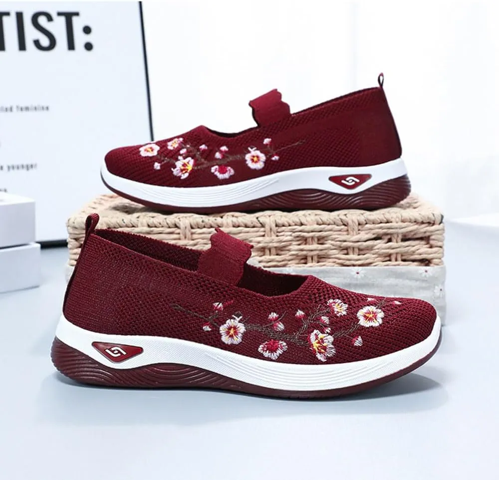 Orthopedic Shoes for Women,Women's Embroidered Flower Shoeses,Women's Woven Orthopedic Breathable Soft Shoes Arch Support,Nurse Shoeses Casual Walking Sneakers