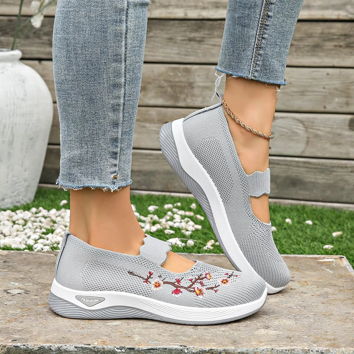 Orthopedic Shoes for Women,Women's Embroidered Flower Shoeses,Women's Woven Orthopedic Breathable Soft Shoes Arch Support,Nurse Shoeses Casual Walking Sneakers