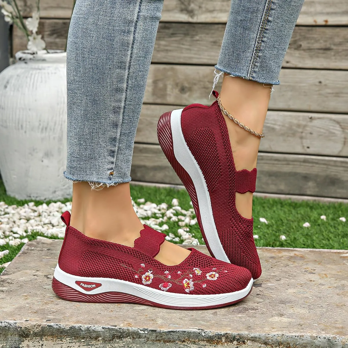 Orthopedic Shoes for Women,Women's Embroidered Flower Shoeses,Women's Woven Orthopedic Breathable Soft Shoes Arch Support,Nurse Shoeses Casual Walking Sneakers