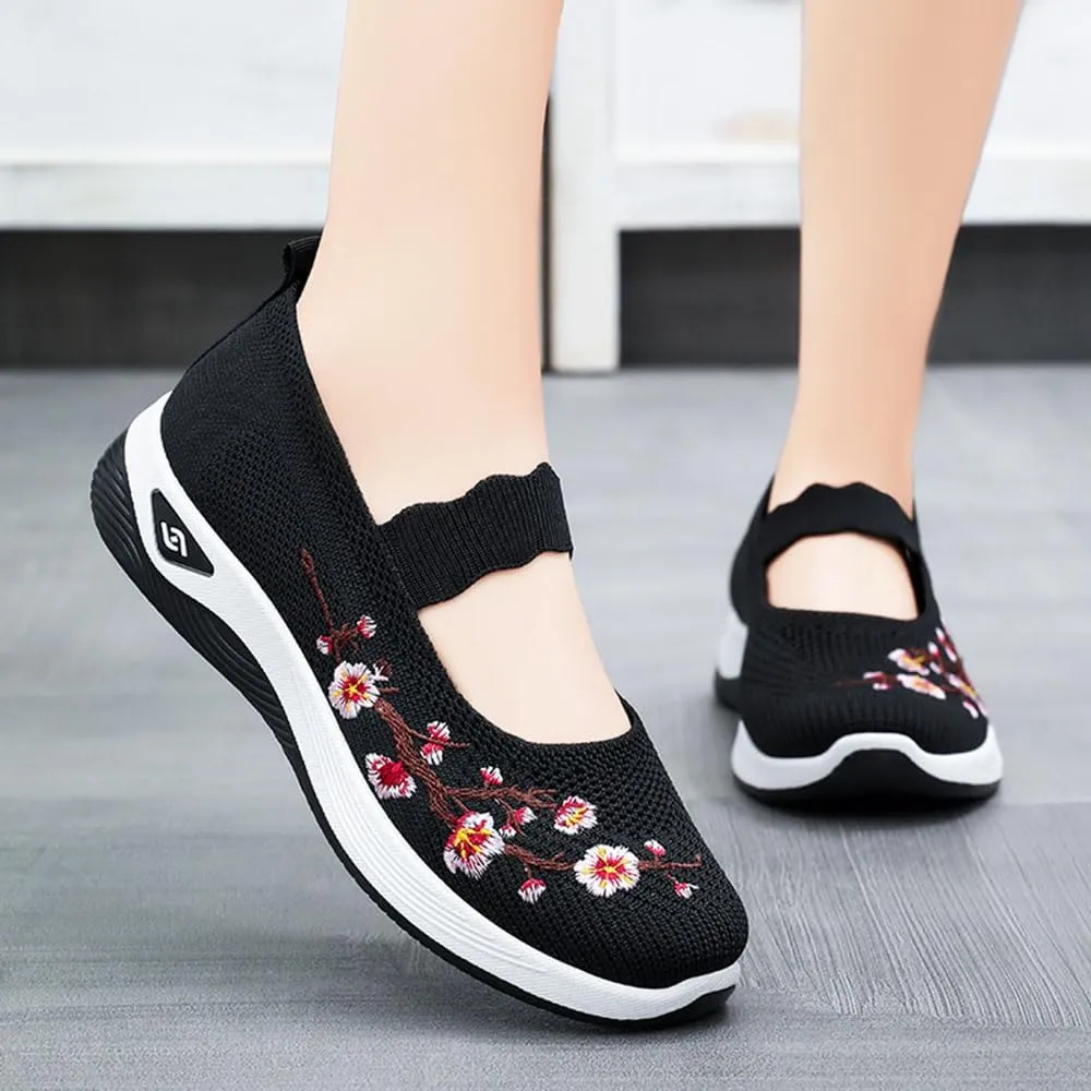 Orthopedic Shoes for Women,Women's Embroidered Flower Shoeses,Women's Woven Orthopedic Breathable Soft Shoes Arch Support,Nurse Shoeses Casual Walking Sneakers