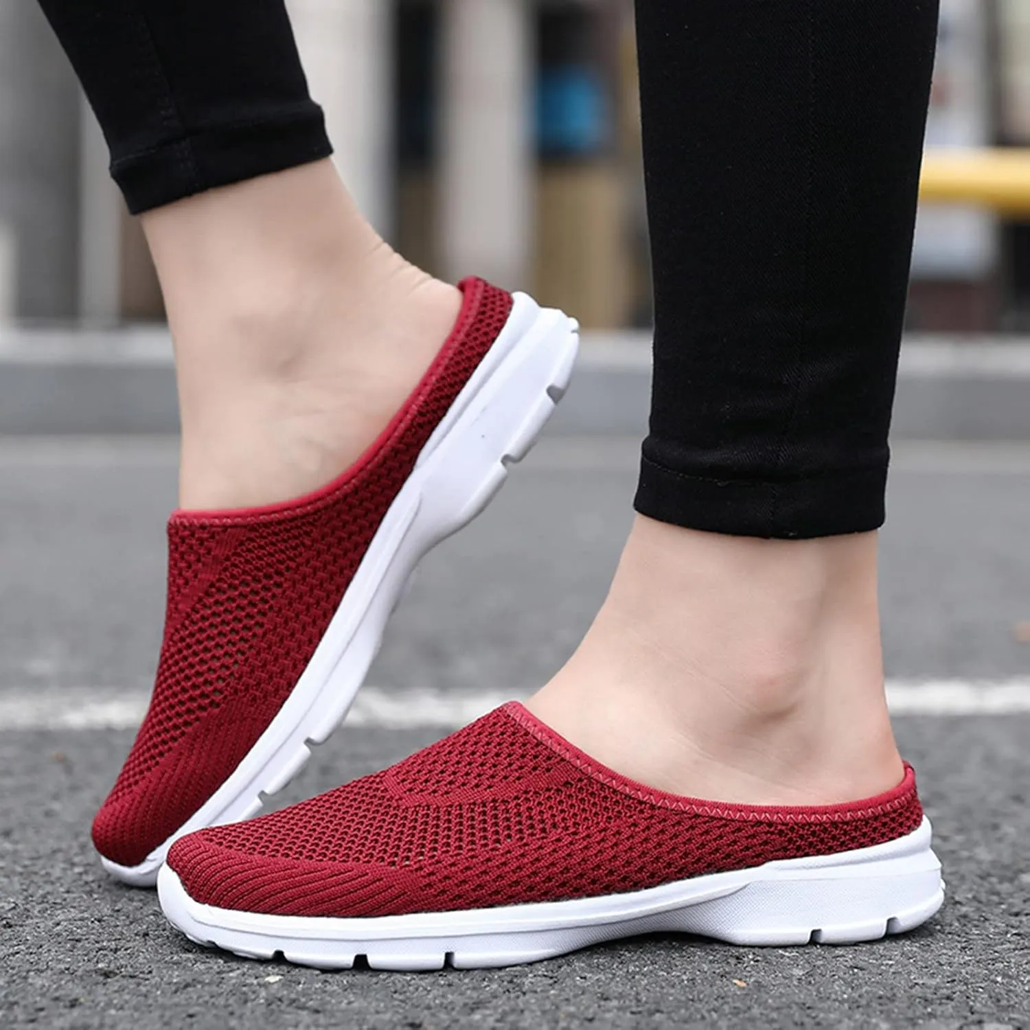 Orthopedic Slip On Shoes for Women Knitted Mesh Casual Mules Lightweight Breathable Sneakers Loafer Slingback Walking Shoes