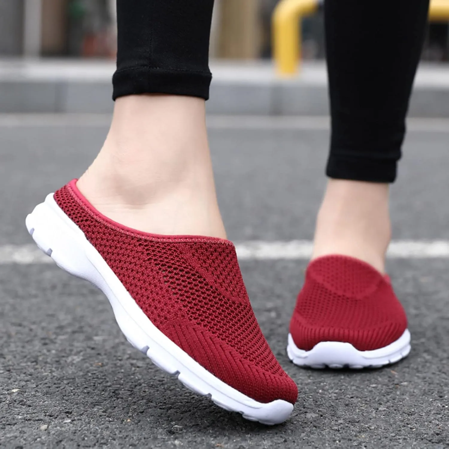 Orthopedic Slip On Shoes for Women Knitted Mesh Casual Mules Lightweight Breathable Sneakers Loafer Slingback Walking Shoes