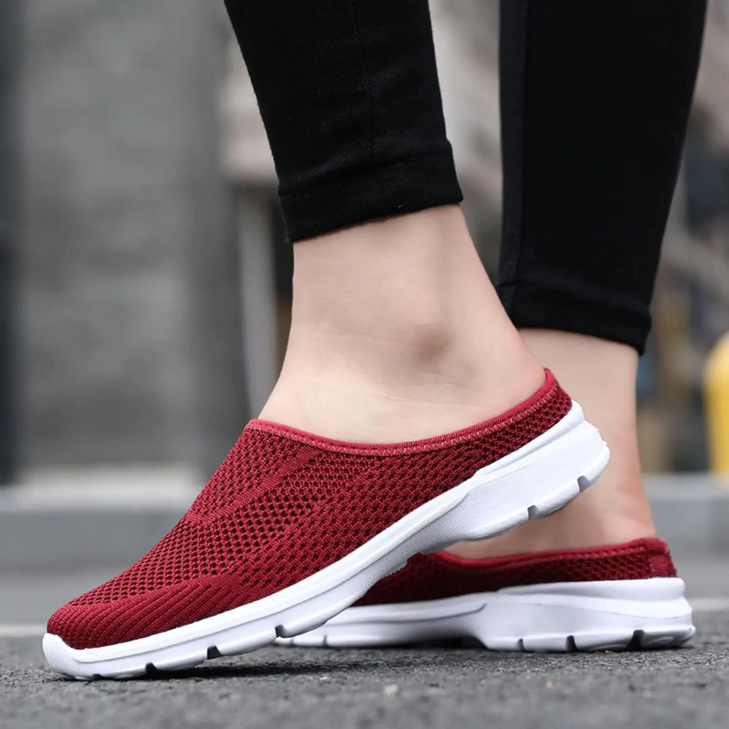 Orthopedic Slip On Shoes for Women Knitted Mesh Casual Mules Lightweight Breathable Sneakers Loafer Slingback Walking Shoes