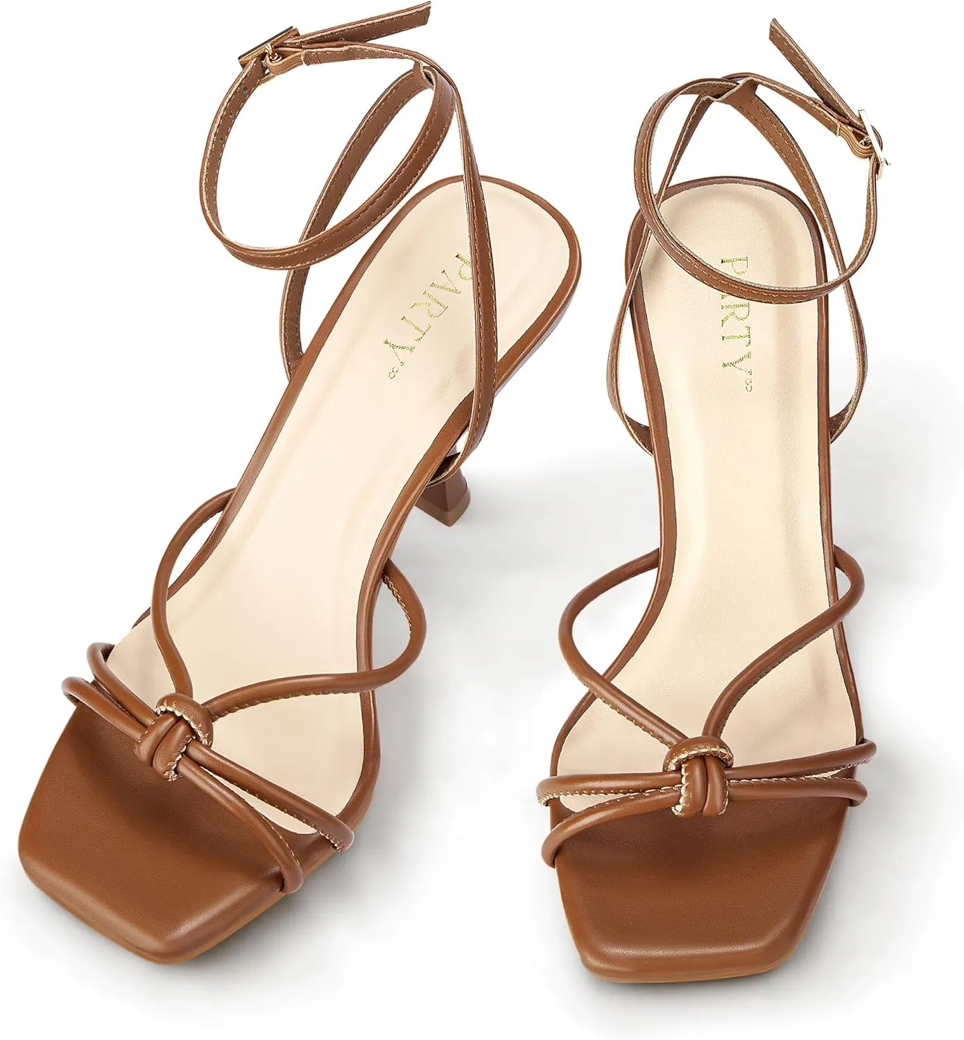 PARTY Women's Square Open Toe Strappy Heeled Sandals 3 inch Stiletto Kitten Heel with Ankle Buckle Strap, Comfortable Slingback Summer Dress Shoes