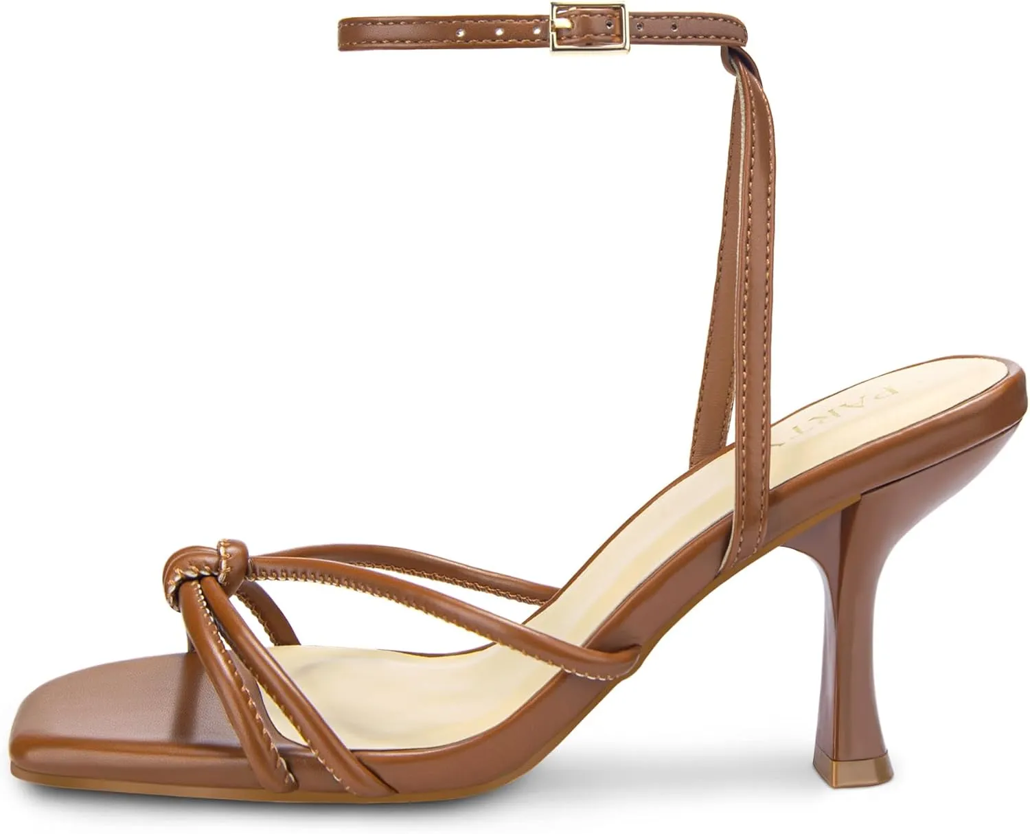 PARTY Women's Square Open Toe Strappy Heeled Sandals 3 inch Stiletto Kitten Heel with Ankle Buckle Strap, Comfortable Slingback Summer Dress Shoes