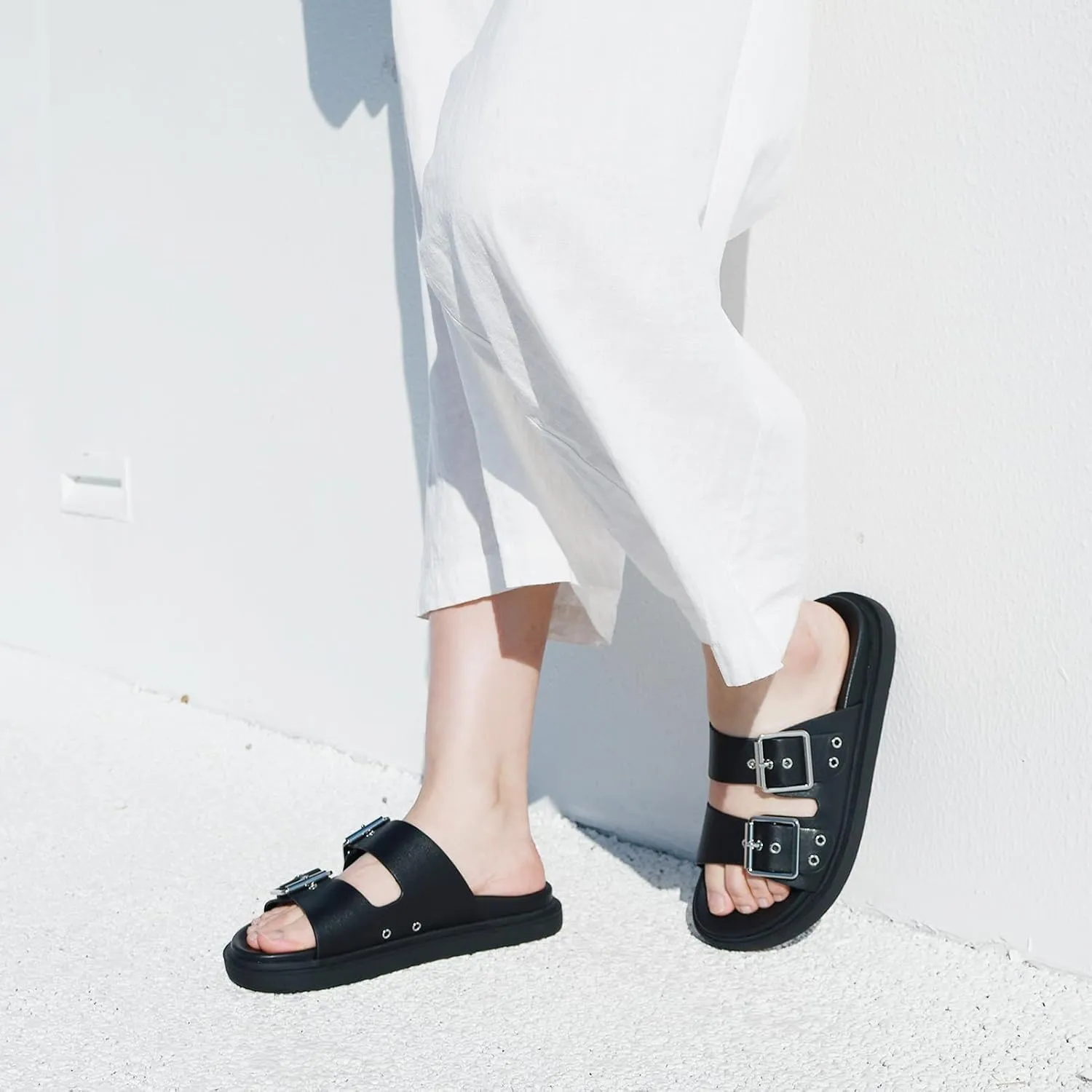 Platform Sandals for women with Adjustable Double Strap Comfort Slides Sandal for Summer Beach Holiday Outdoor