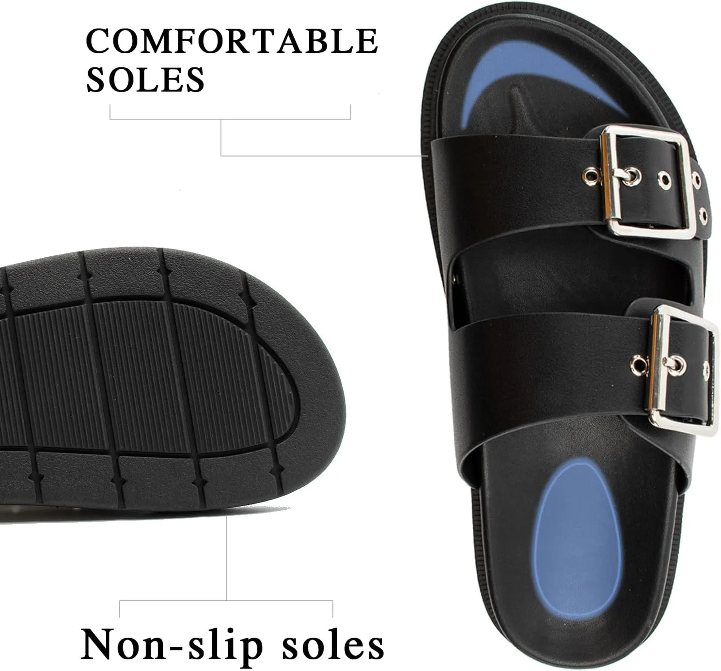 Platform Sandals for women with Adjustable Double Strap Comfort Slides Sandal for Summer Beach Holiday Outdoor