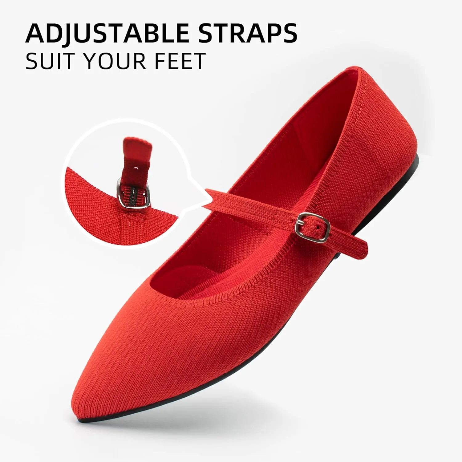 Pointed Toe Flats Knit Ballet Flat Shoes for Women Comfortable with Adjustable Strap,Washable Dressy Casual Flats for Work Office
