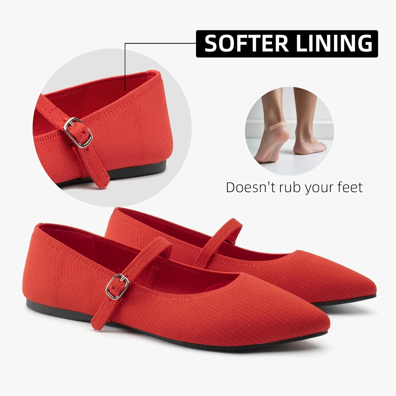 Pointed Toe Flats Knit Ballet Flat Shoes for Women Comfortable with Adjustable Strap,Washable Dressy Casual Flats for Work Office