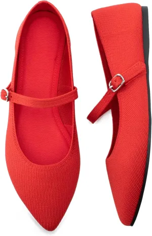 Pointed Toe Flats Knit Ballet Flat Shoes for Women Comfortable with Adjustable Strap,Washable Dressy Casual Flats for Work Office