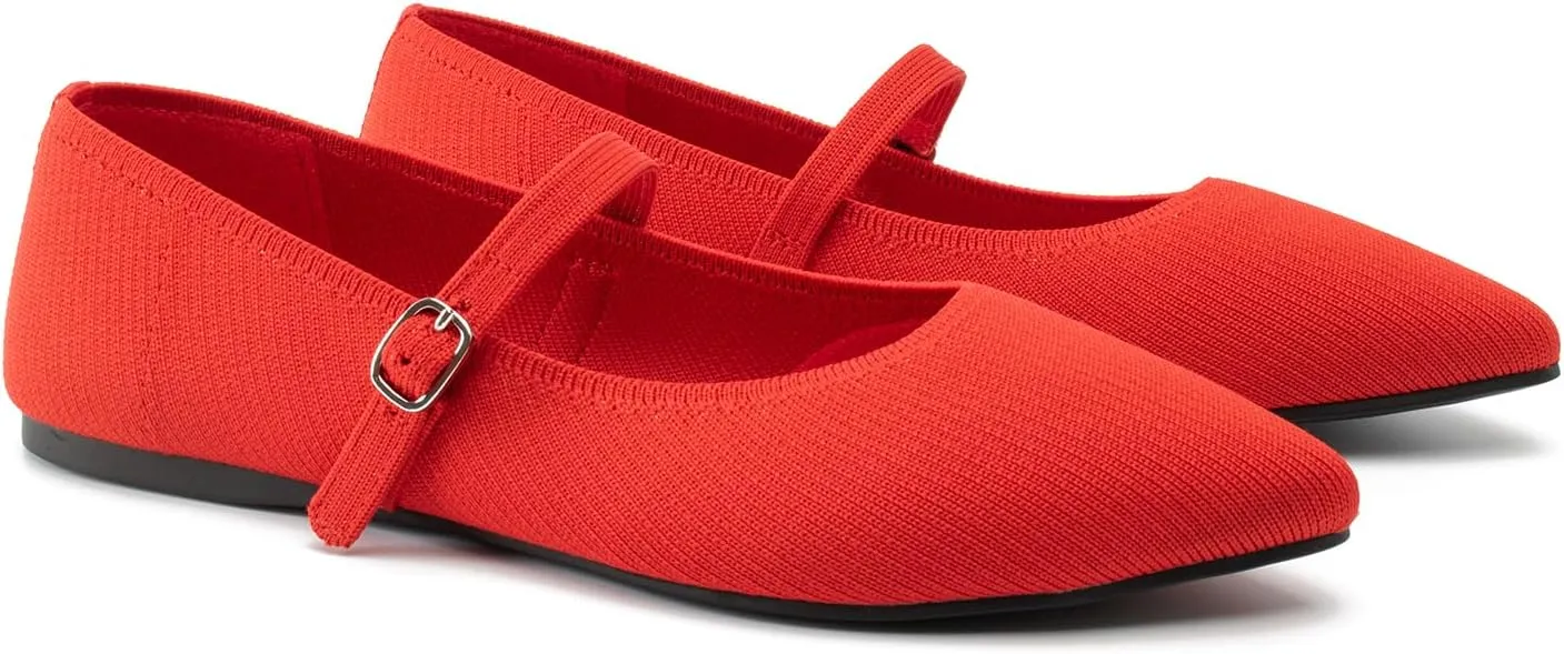 Pointed Toe Flats Knit Ballet Flat Shoes for Women Comfortable with Adjustable Strap,Washable Dressy Casual Flats for Work Office