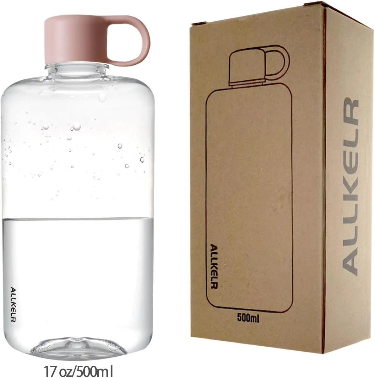 Portable Flat Water Bottle, BPA Free Tritan Plastic Travel Water Bottle for Camping, Fitness, Outdoor Sports, Fits Purse and Pocket (Pink, 16.9 oz)
